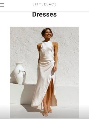 Saints + Secrets Champagne Halter Maxi Dress with Side Slit